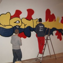 Grafíkmyndin setur skemmtilegan svip á setustofuna