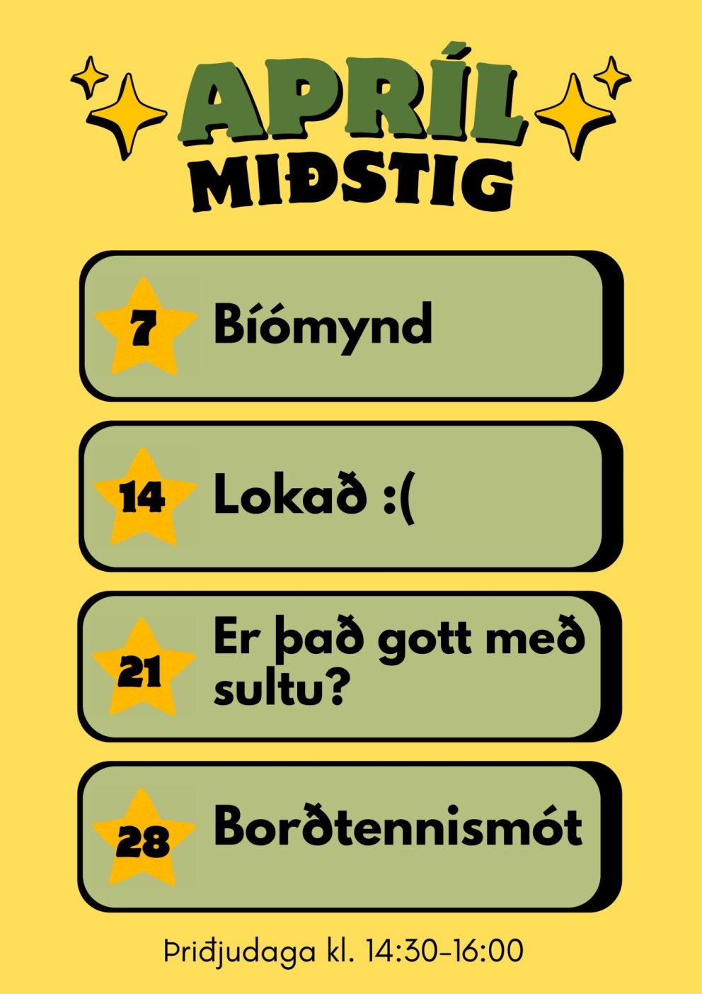 Miðstigsopnun félagsmiðstöðvar í apríl