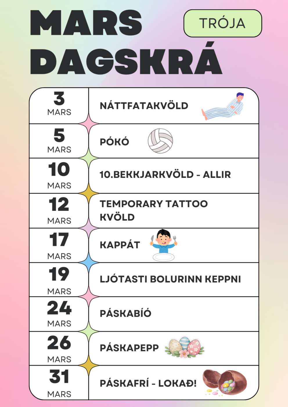 Dagskrá félgasmiðstövar fyrir unglingastig