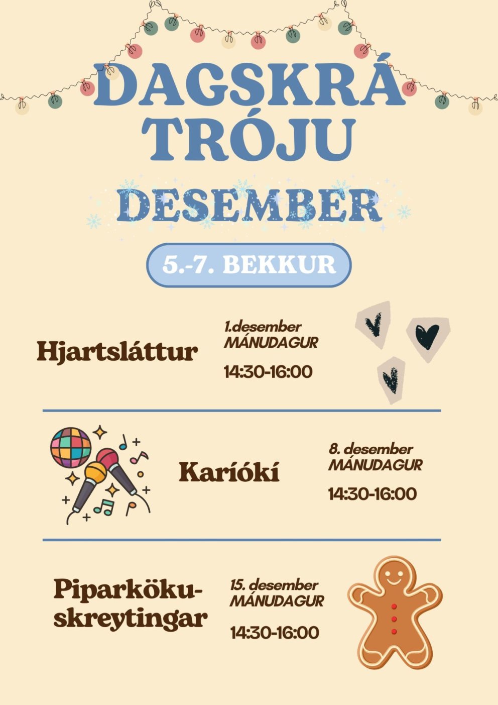 Dagskrá félagsmiðstöðvar fyrir miðstig