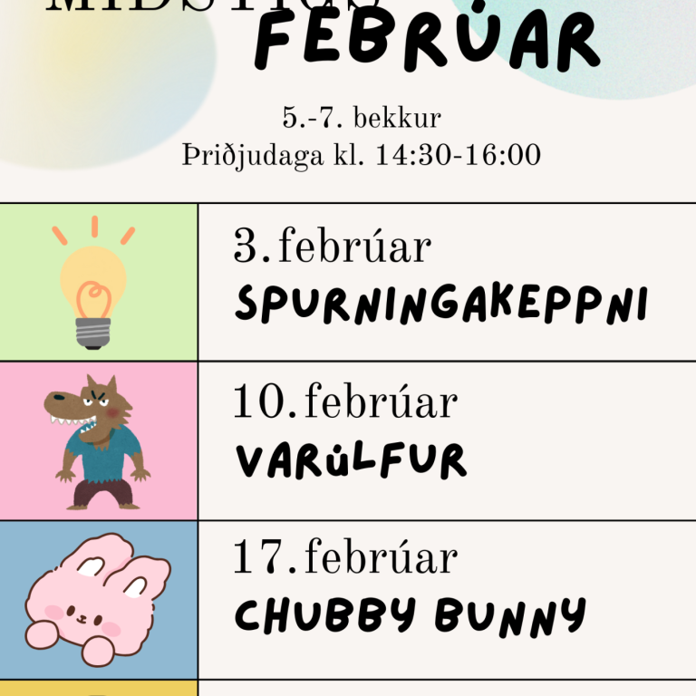 Febrúardagskrá miðstigs í félagasmiðstöðinni