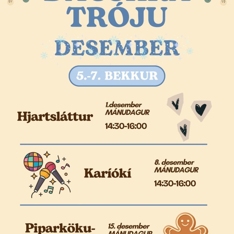 Dagskrá félagsmiðstöðvar fyrir miðstig