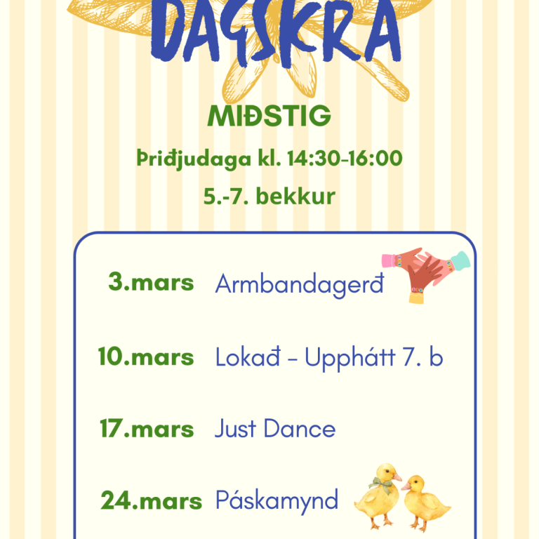 Dagskrá félagsmiðstöðvar fyrir miðstig